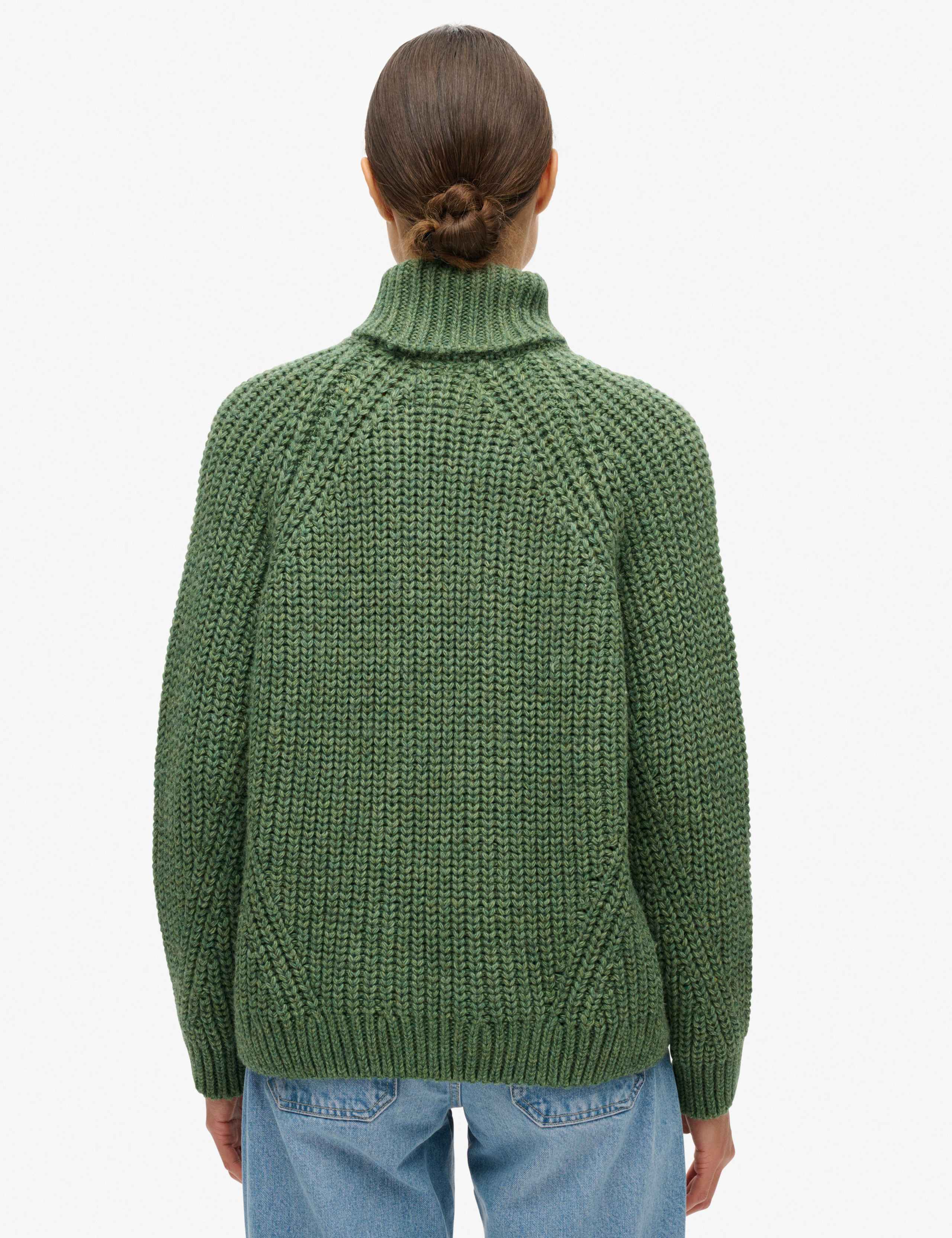M&S Textured Roll Neck Relaxed Jumper with Wool - Green