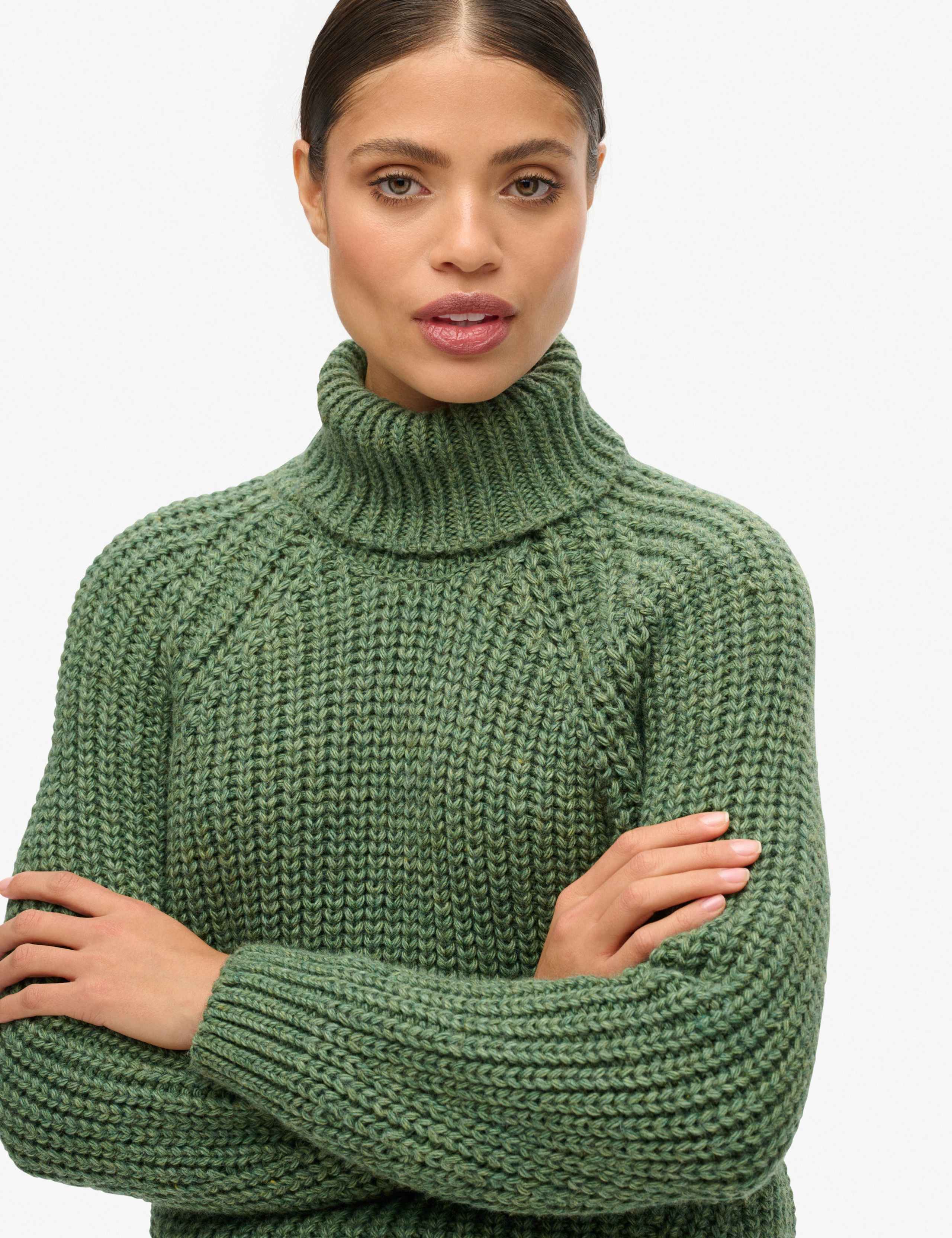 M&S Textured Roll Neck Relaxed Jumper with Wool - Green