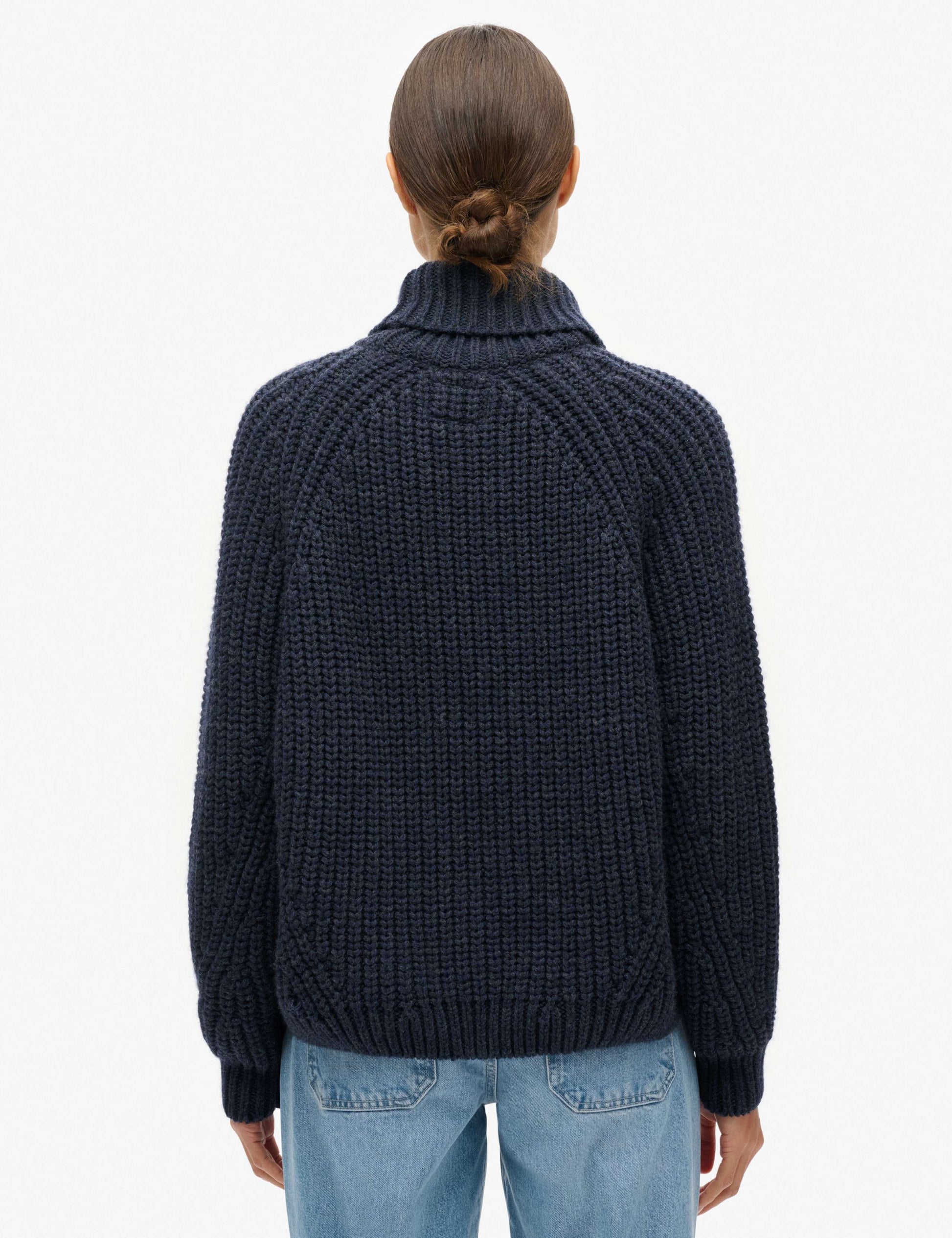 M&S Textured Roll Neck Relaxed Jumper with Wool - Navy