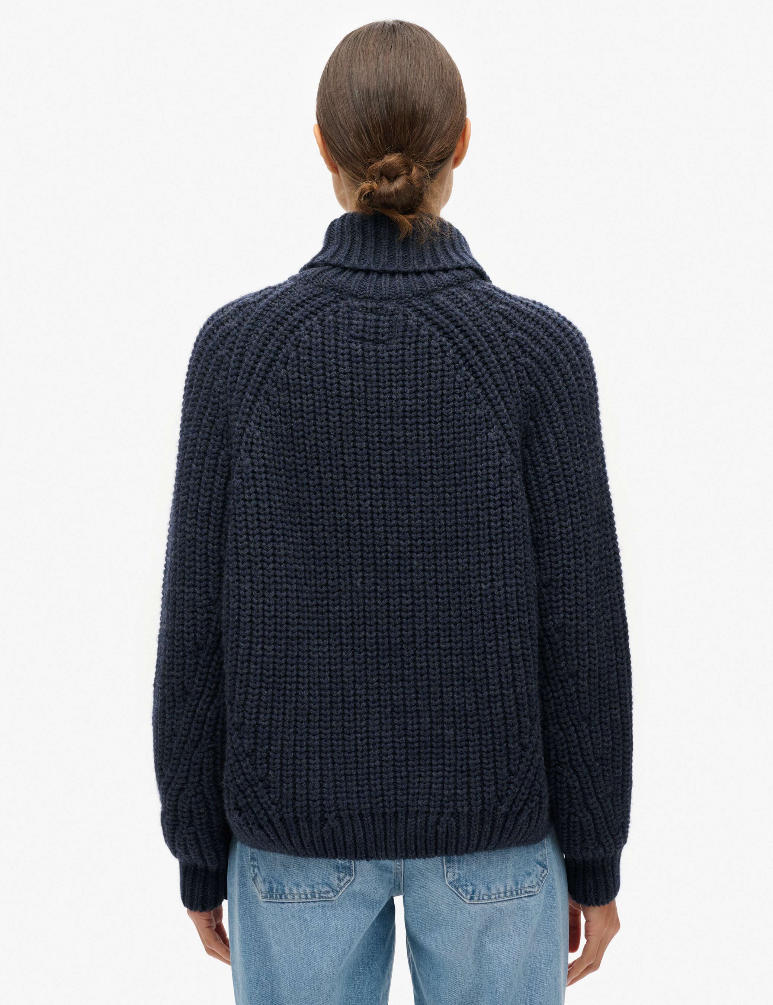 M&S Textured Roll Neck Relaxed Jumper with Wool - Navy
