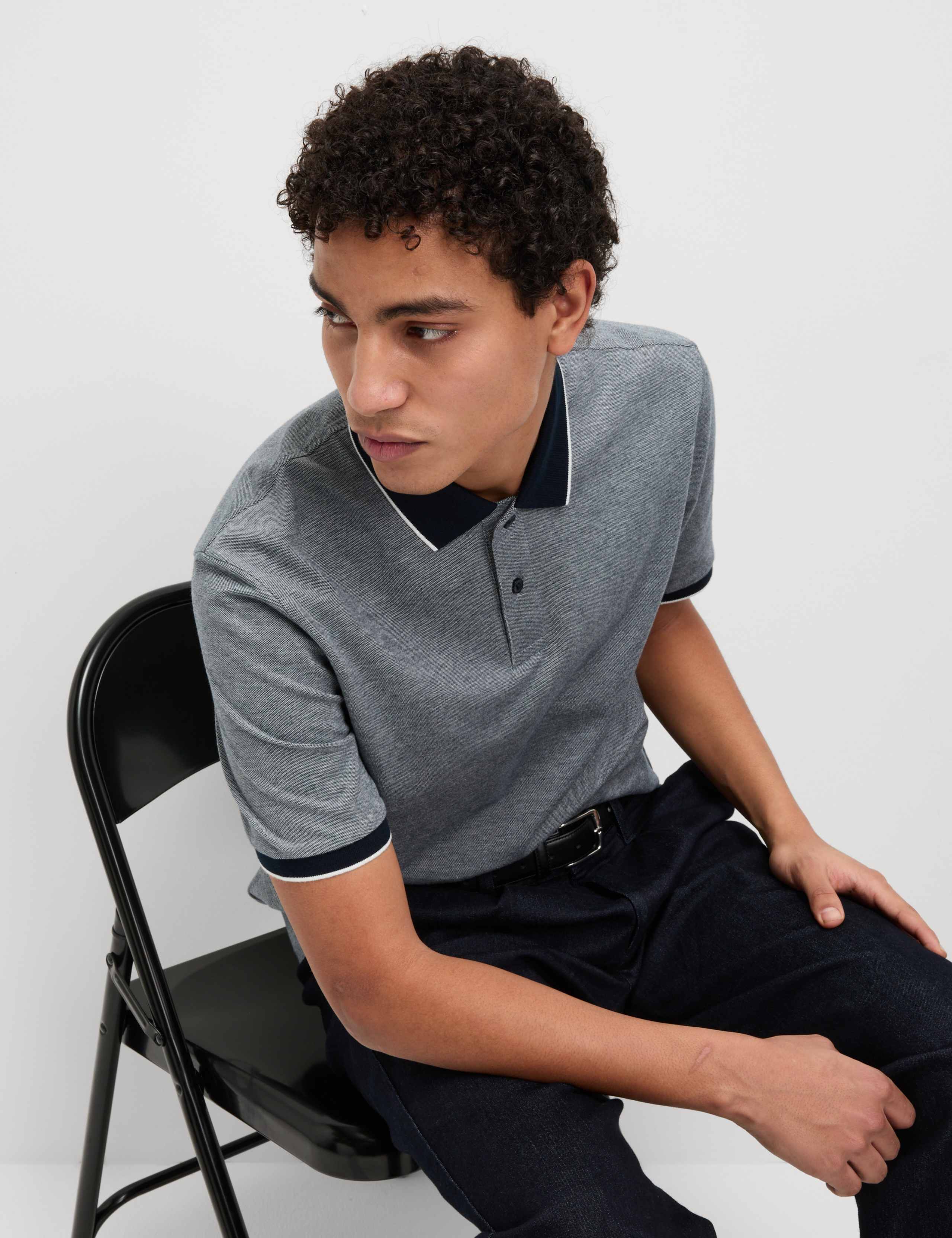 Ultimate Tipped Pique Polo Shirt - Navy Mix