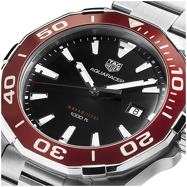 Aquaracer Black Dial Silver Steel Strap Watch for Men - WAY101B.BA0746