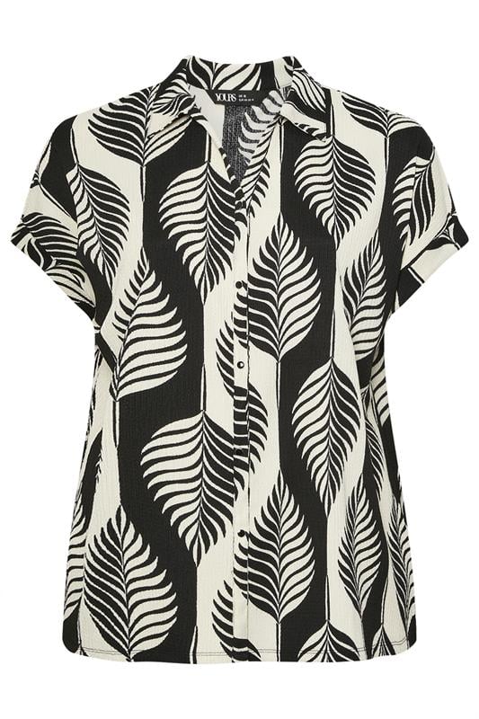 YOURS Curve Black & White Leaf Print Textured Shirt