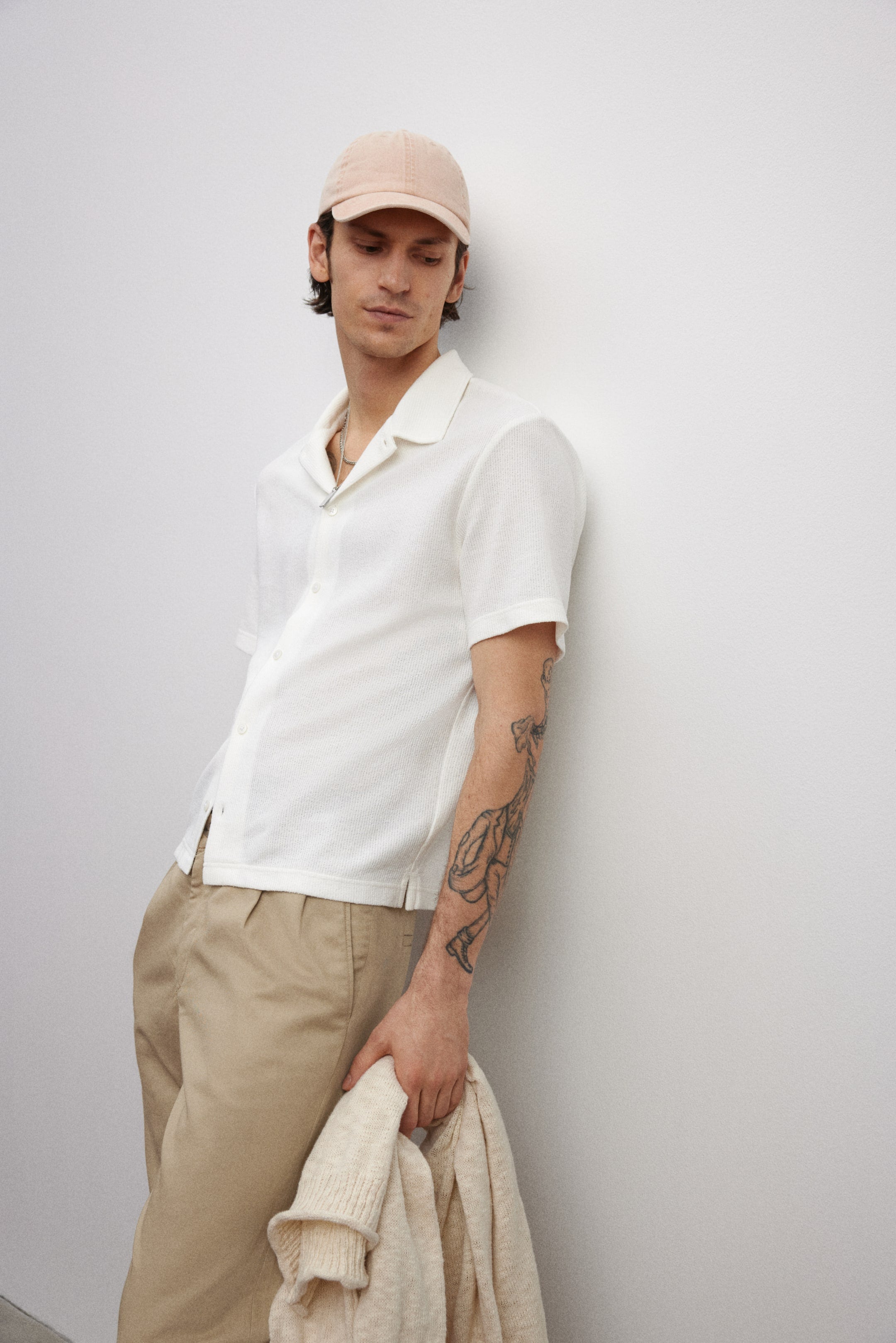 REGULAR FIT LYOCELL-BLEND TROUSERS - Beige