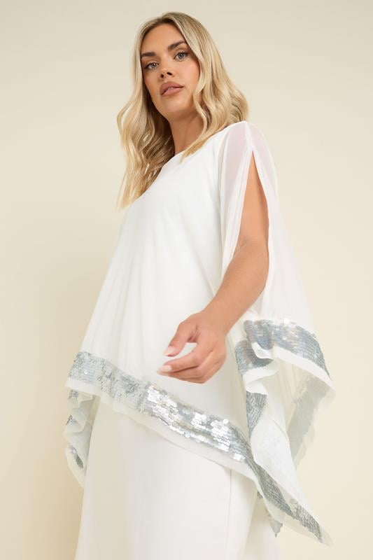 YOURS Curve White Sequin Trim Cape Dress