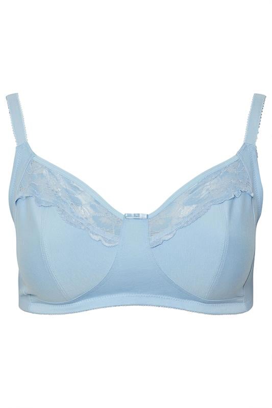 YOURS 2 PACK Blue & White Cotton Lace Trim Non-Padded Non-Wired Bralettes