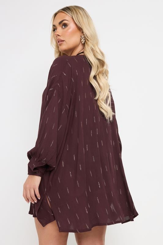 YOURS Curve Brown Metallic Beach Shirt