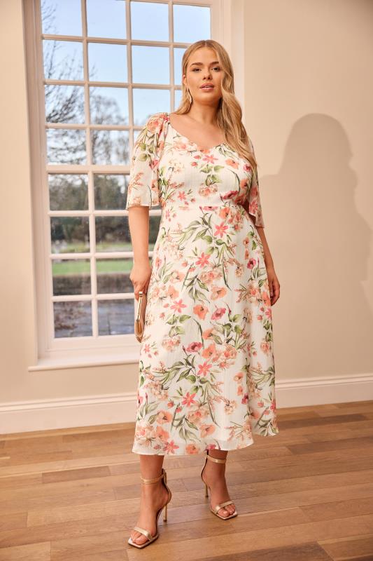 YOURS LONDON Curve Ivory White Floral Metallic Midaxi Dress