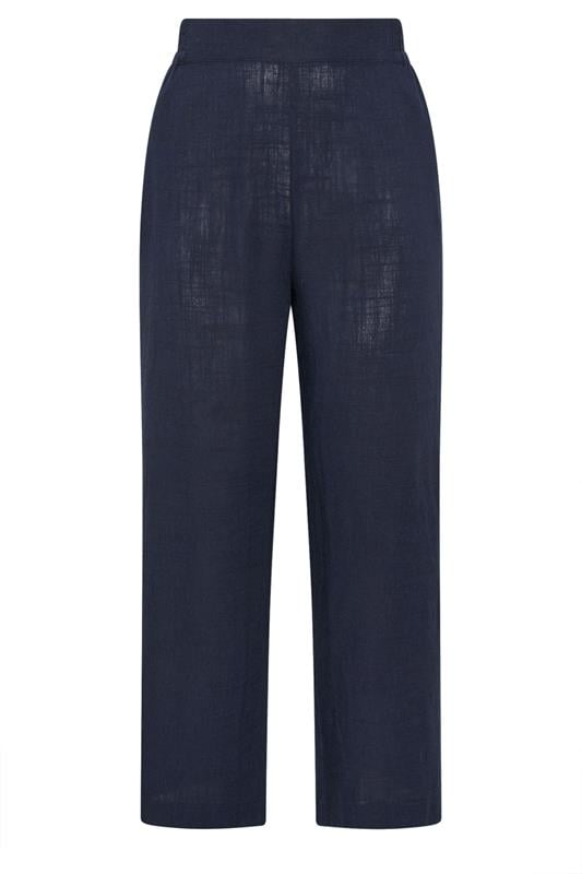 YOURS Curve Navy Blue Linen Wide Leg Trousers