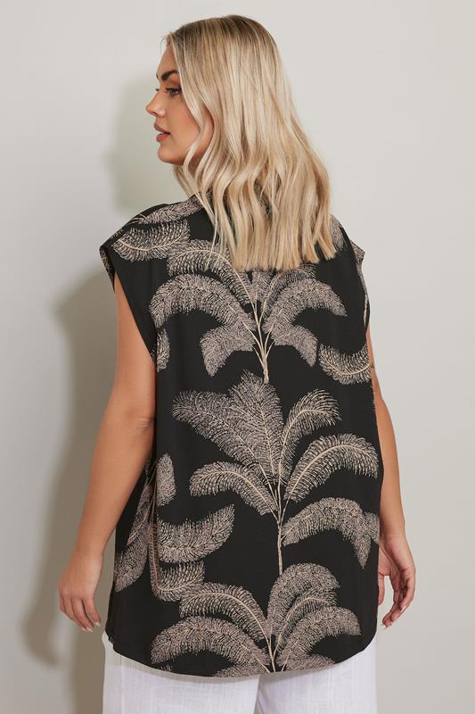 YOURS Curve Black Palm Print Boxy T-Shirt