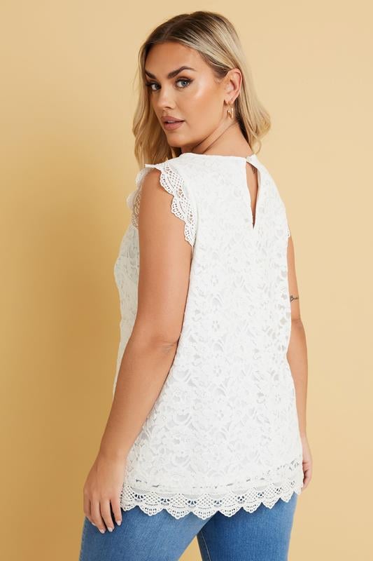 YOURS Curve Ivory White Lace Sleeveless Top