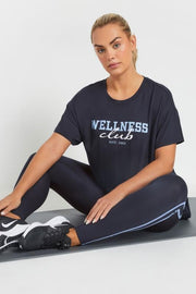YOURS ACTIVE Curve Navy Blue 'Wellness Club' Slogan Top