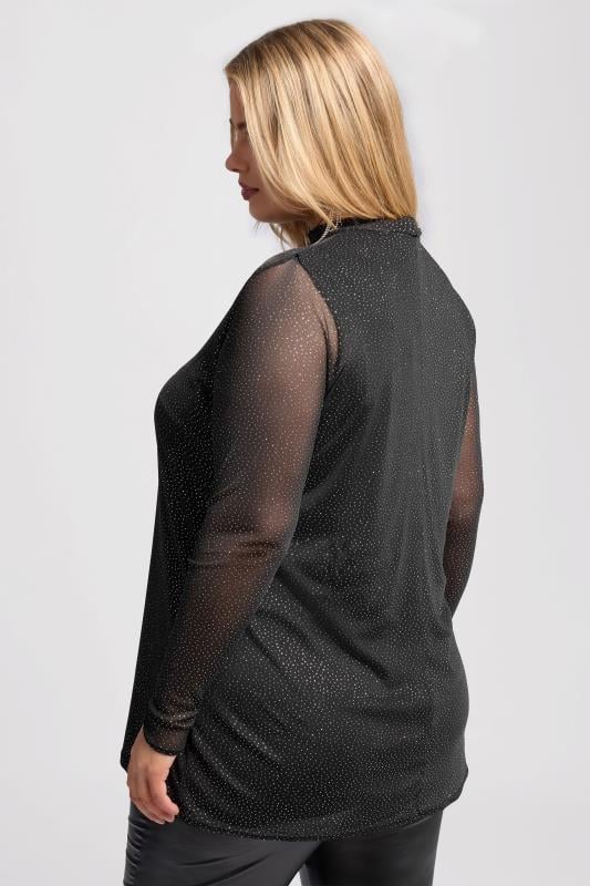 YOURS LONDON Curve Black Glitter Long Sleeve Mesh Top