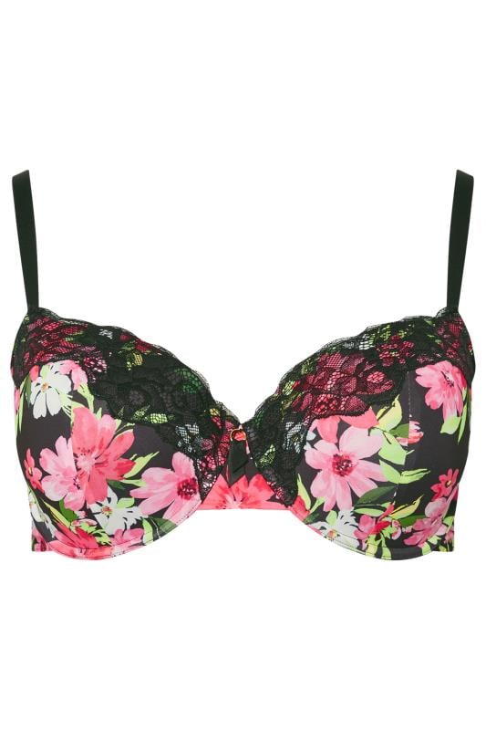 YOURS 2 PACK Curve Black & Pink Floral Print Padded Bras