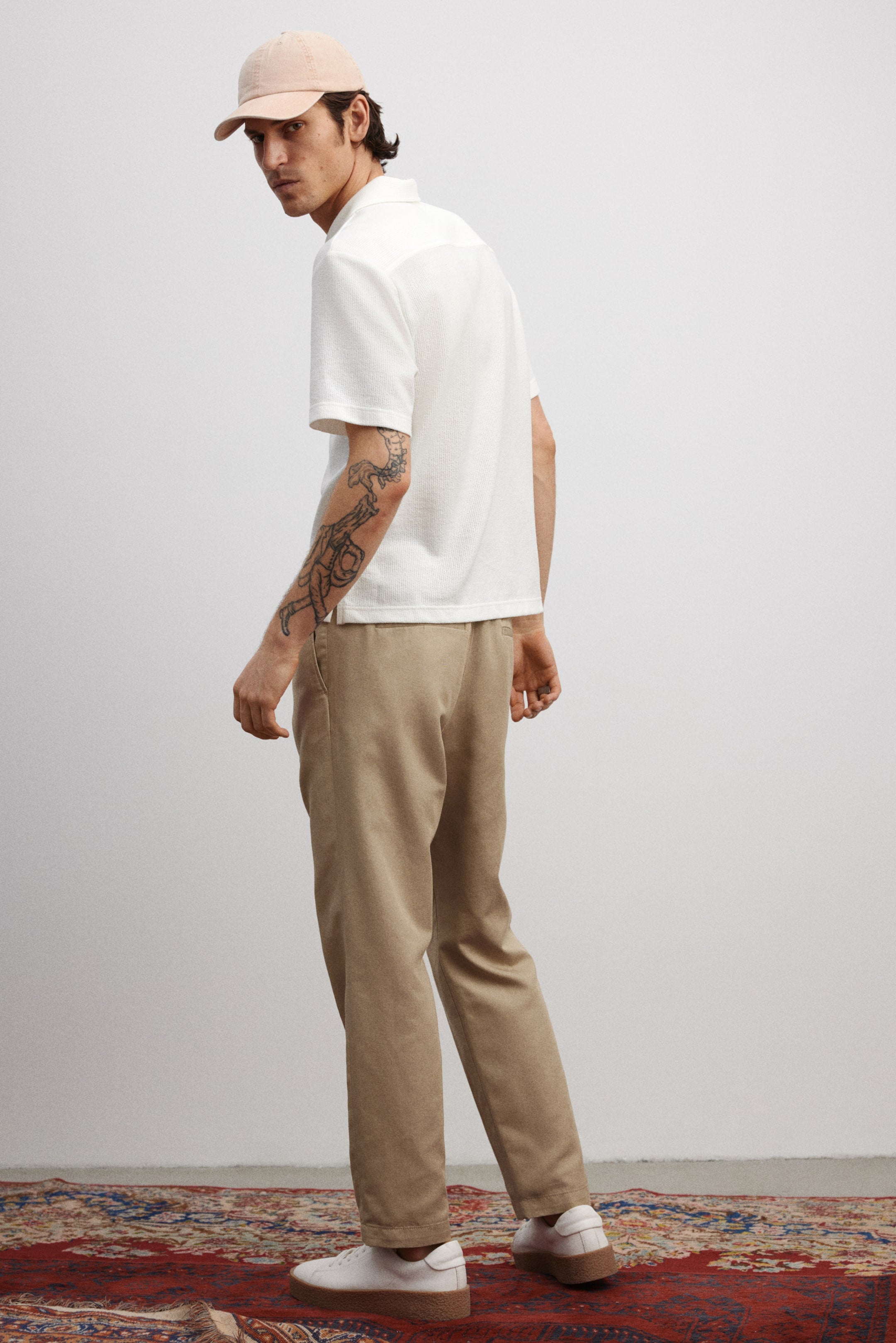 REGULAR FIT LYOCELL-BLEND TROUSERS - Beige
