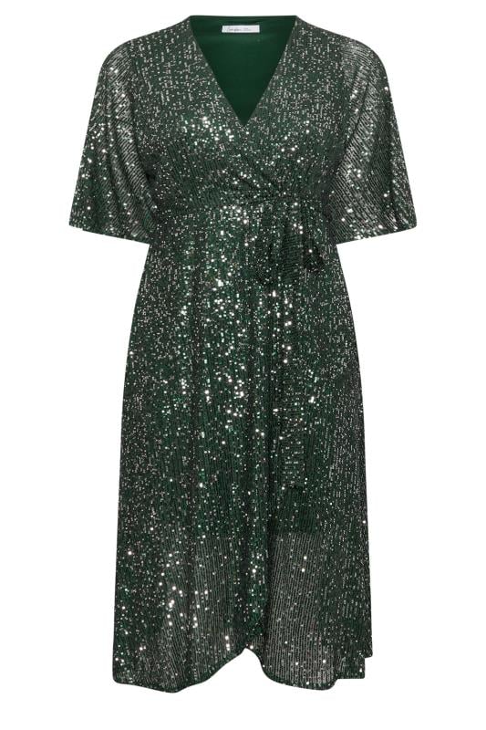 YOURS LONDON Curve Green Sequin Wrap Dress