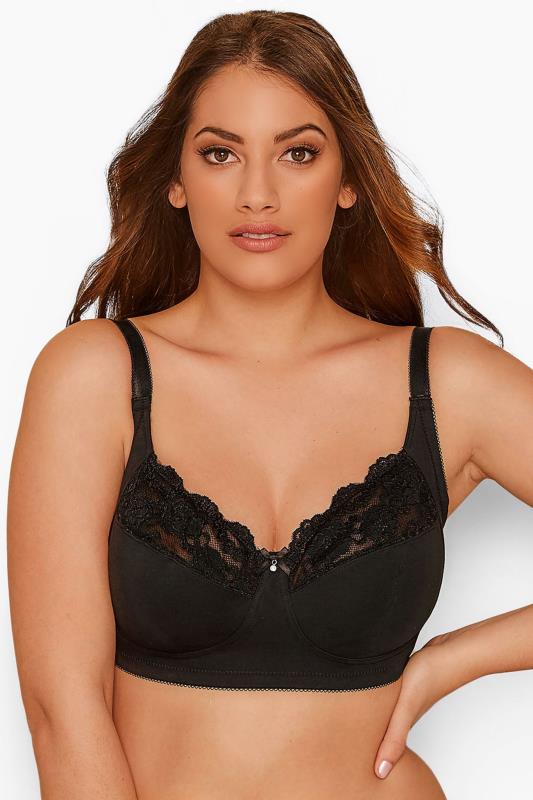YOURS Black Cotton Lace Trim Non-Padded Non-Wired Bralette