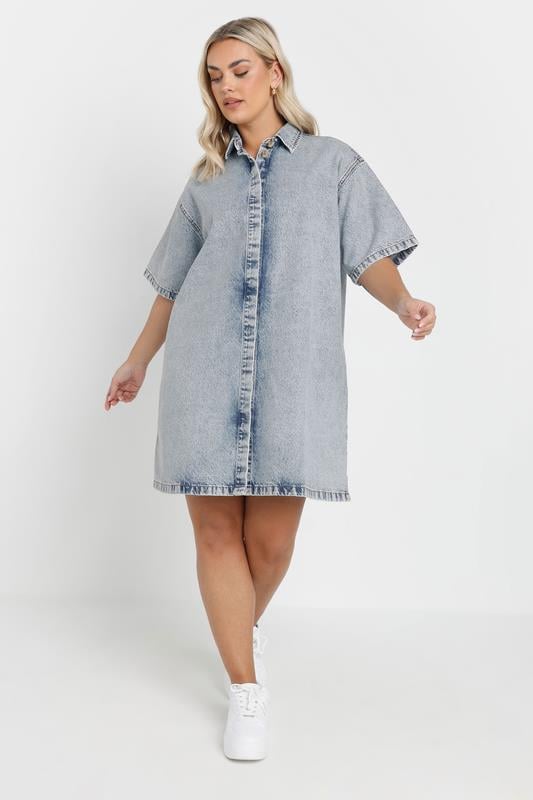 YOURS Curve Mid Bleach Blue Denim Shirt Dress