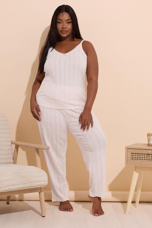YOURS Curve Pink Pointelle Wide Leg Pyjama Set
