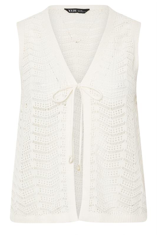 YOURS Curve Ivory White Crochet Knit Waistcoat
