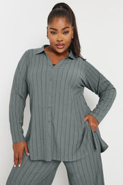 YOURS Curve Grey Textured Pinstripe Shirt