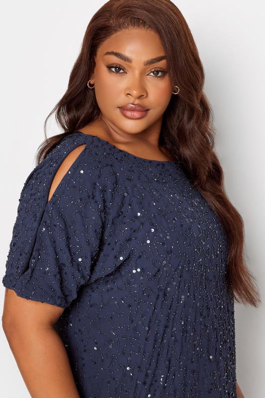 LUXE Curve Blue Sequin Hand Embellished Cape Dress