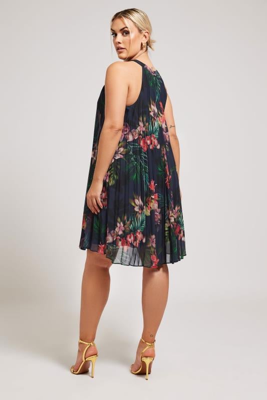 YOURS LONDON Curve Navy Blue Tropical Print Halter Neck Dress