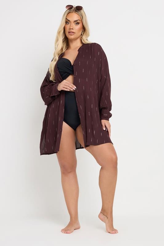 YOURS Curve Brown Metallic Beach Shirt