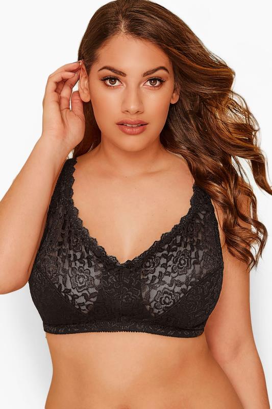 YOURS Black Hi Shine Lace Non-Padded Non-Wired Full Cup Bra