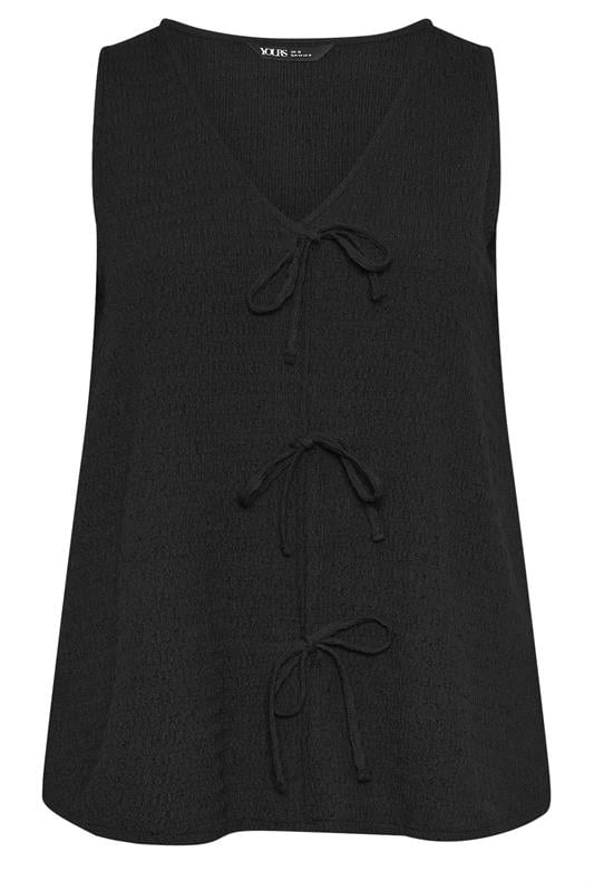 YOURS Curve Black Bow Tie Front Textured Waistcoat