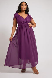 YOURS LONDON Curve Purple Lace Wrap Maxi Dress