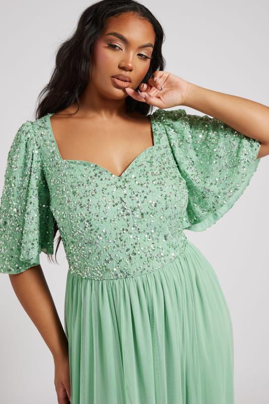 LUXE Curve Sage Green Embellished Ruffle Maxi Dress