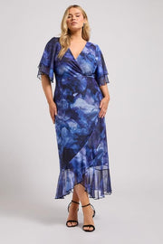 YOURS LONDON Curve Blue Blur Floral Print Wrap Dress