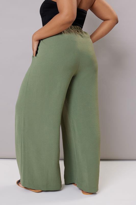 YOURS Curve Khaki Green Twill Wide Leg Trousers