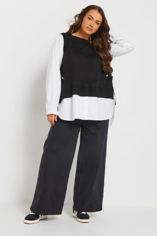 YOURS Curve Black & White 2-In-1 Long Sleeve Shirt