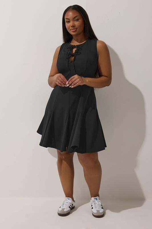 LIMITED COLLECTION Curve Black Tie Front Pleated Smock Dress