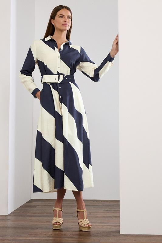 STAR White & Blue Stripe Print Shirt Dress