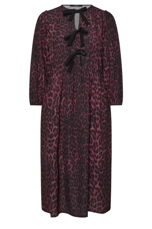 LIMITED COLLECTION Curve Burgundy Red Leopard Print Bow Dress