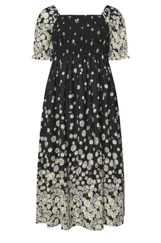 YOURS Curve Black Daisy Print Shirred Midi Dress