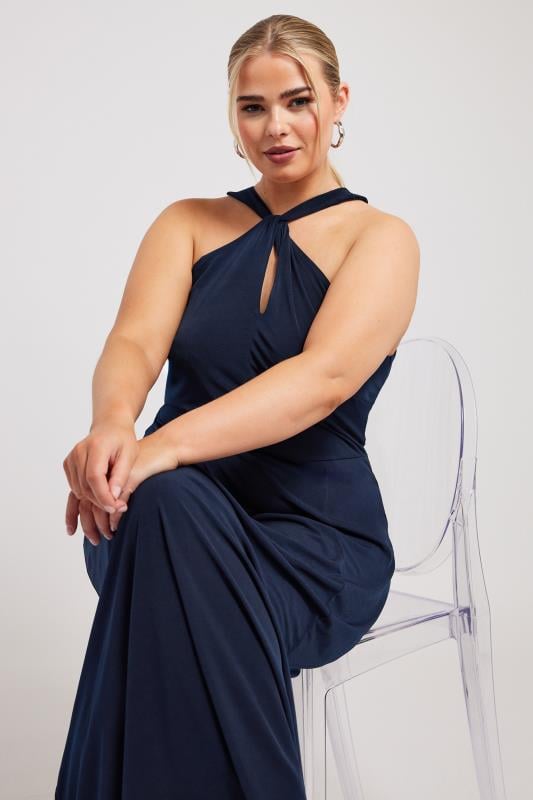 YOURS LONDON Curve Navy Blue Twist Halter Neck Maxi Dress