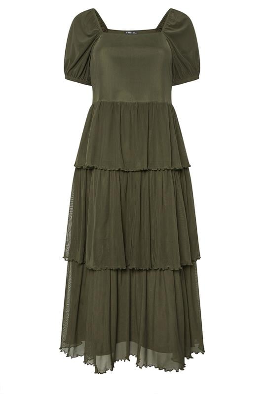 YOURS Curve Khaki Green Tiered Maxi Dress
