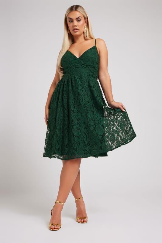 YOURS LONDON Curve Green Lace Skater Dress