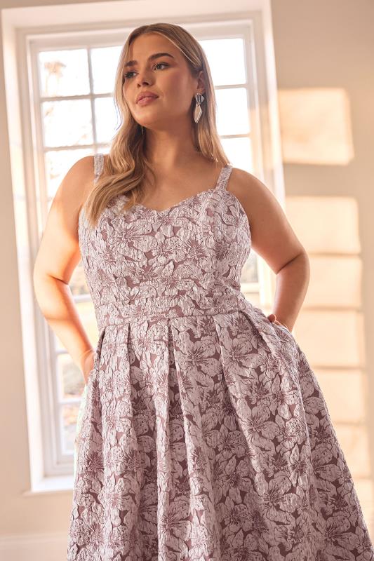 YOURS LONDON Curve Pink Floral Jacquard Sweetheart Prom Dress