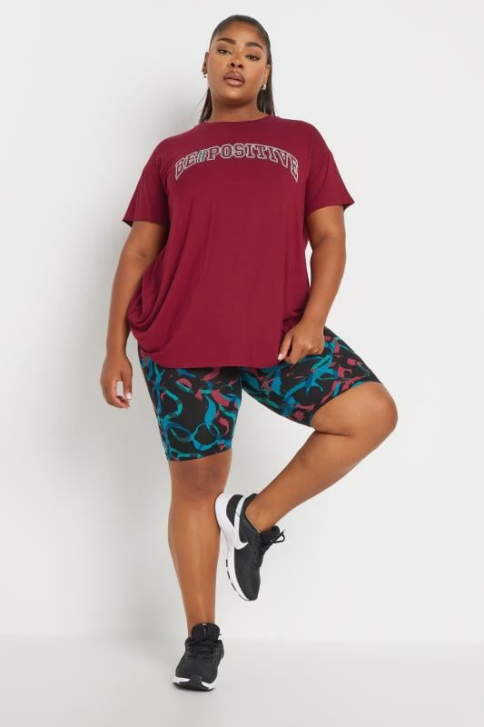 YOURS ACTIVE Curve Black Abstract Print Stretch Shorts