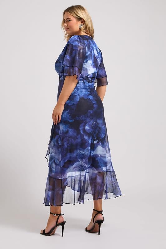 YOURS LONDON Curve Blue Blur Floral Print Wrap Dress