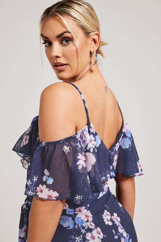 YOURS LONDON Curve Navy Blue Floral Print Ruffle Hem Dress