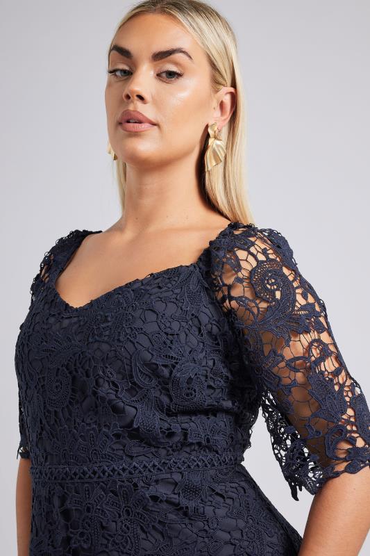 YOURS LONDON Curve Navy Blue Premium Crochet Lace Dress