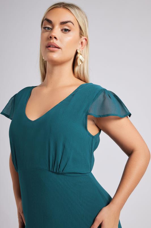 YOURS LONDON Curve Teal Blue Ruffle Godet Hem Maxi Dress