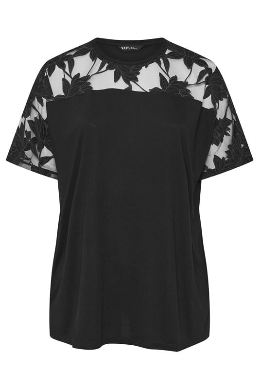 YOURS Curve Black Floral Burnout Boxy T-Shirt