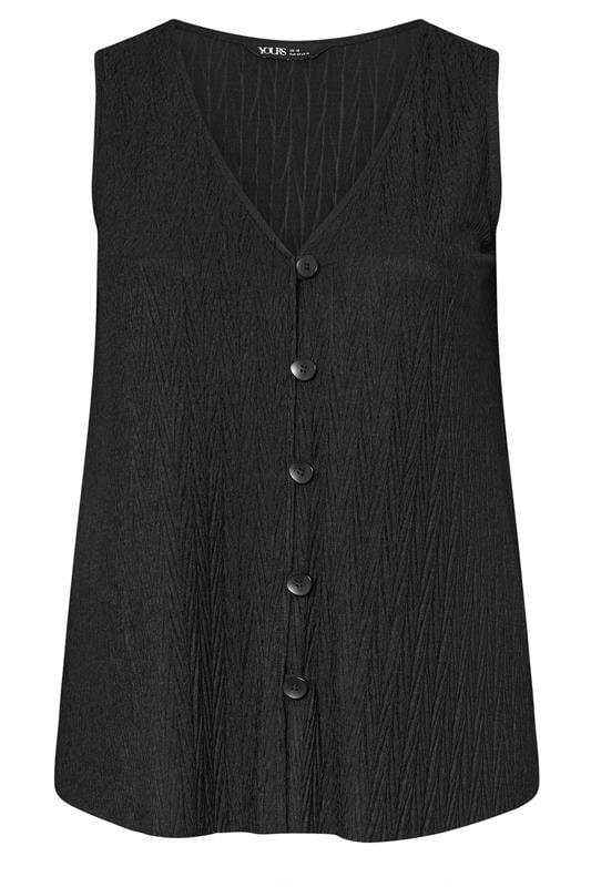 YOURS Curve Black Crinkle Plisse Waistcoat